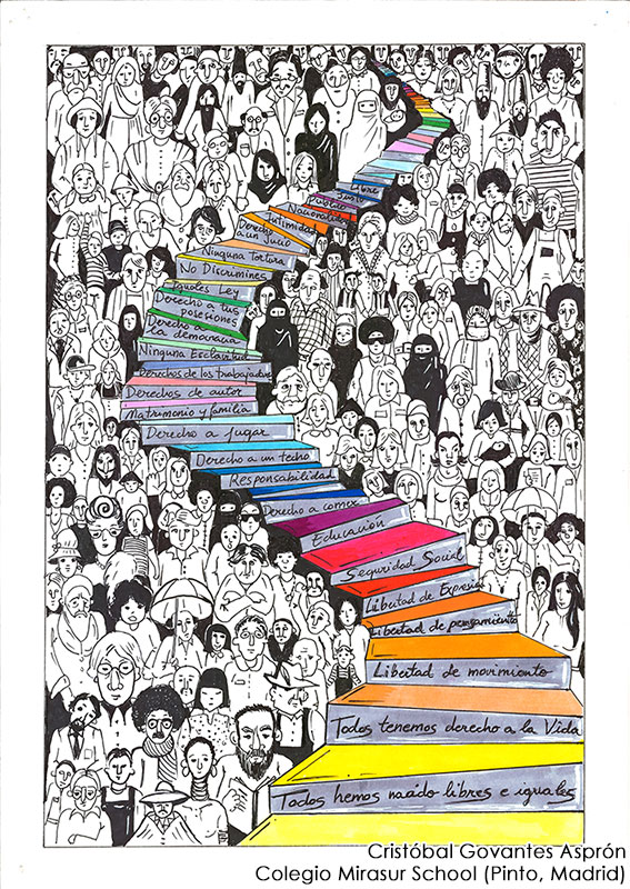 Escalera de derechos, dibujo de Cristóbal Govantes Asprón, del Colegio Mirasur School (Pinto, Madrid)