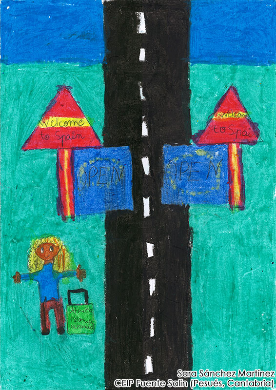 Dibujo sobre la acogida de refugiados, de Sara Sánchez Martínez, CEIP Fuente Salín (Pesués, Cantabria)