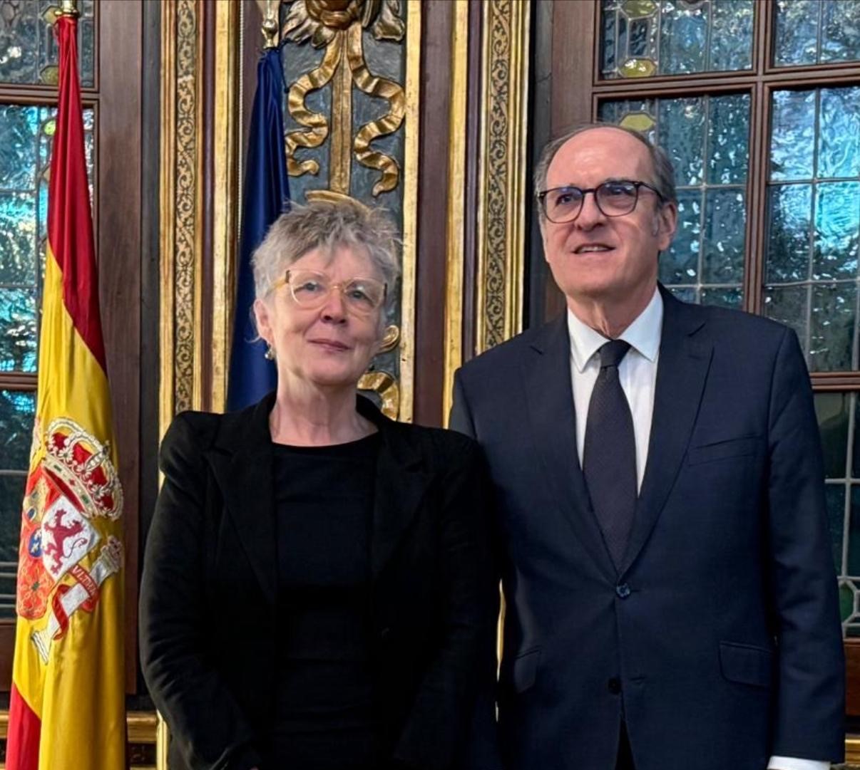 El Defensor del Pueblo, Ángel Gabilondo y Grainne O'Hara, representante de ACNUR en España